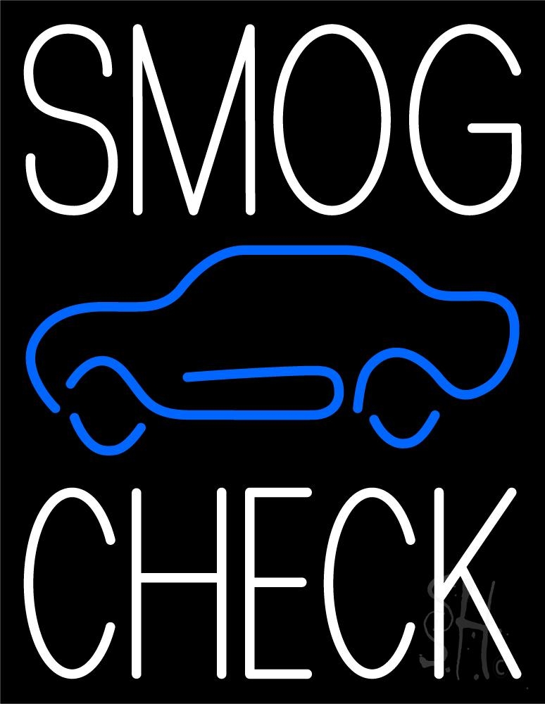 N105-6745-clear White Smog Check Car Logo Clear Backing Neon Sign - Blue & White - 31 in. Tall x 24 in. Wide