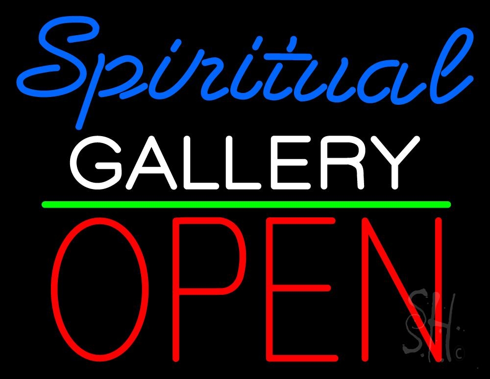 N105-6828-clear Blue Spritual White Gallery with Open 1 Clear Backing Neon Sign - Blue, White, Red & Green - 24 in. Tall x 31 in. Wide