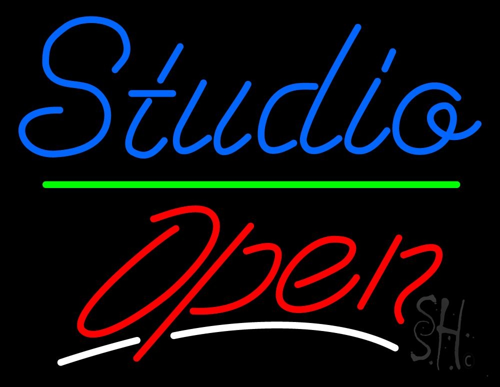 N105-6832-clear Blue Studio Red Open 1 Clear Backing Neon Sign - White, Blue, Red & Green - 24 in. Tall x 31 in. Wide