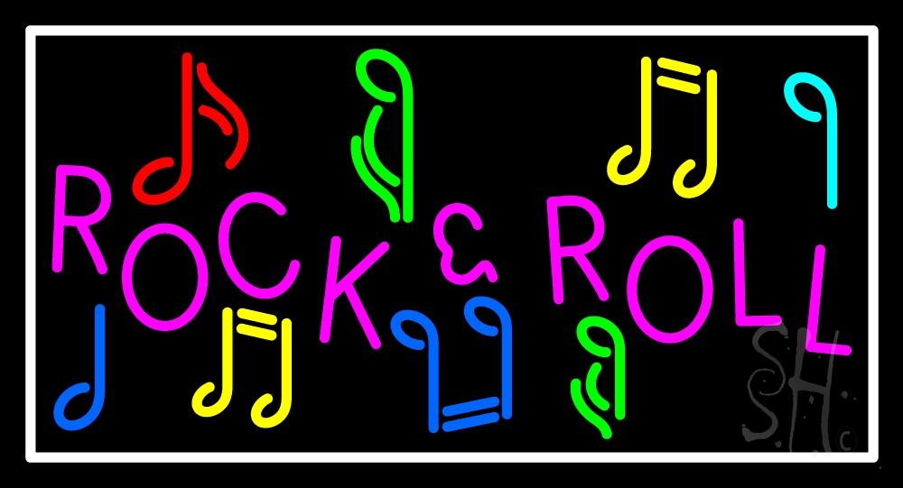 N105-8059-clear Pink Rock N Roll with Border Clear Backing Neon Sign - Multi Color - 20 in. Tall x 37 in. Wide