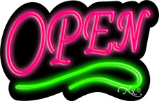 N100-06356-clear Deco Style Pink Open with Green Line Clear Backing Neon Sign - Pink & Green - 14 in. Tall x 22 in. Wide