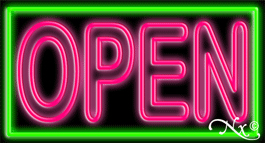 N100-06378-clear Double Stroke Pink Open with Green Border Clear Backing Neon Sign - Pink & Green - 20 in. Tall x 37 in. Wide