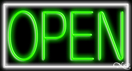N100-06440-clear White Border with Green Open Clear Backing Neon Sign - White & Green - 20 in. Tall x 37 in. Wide