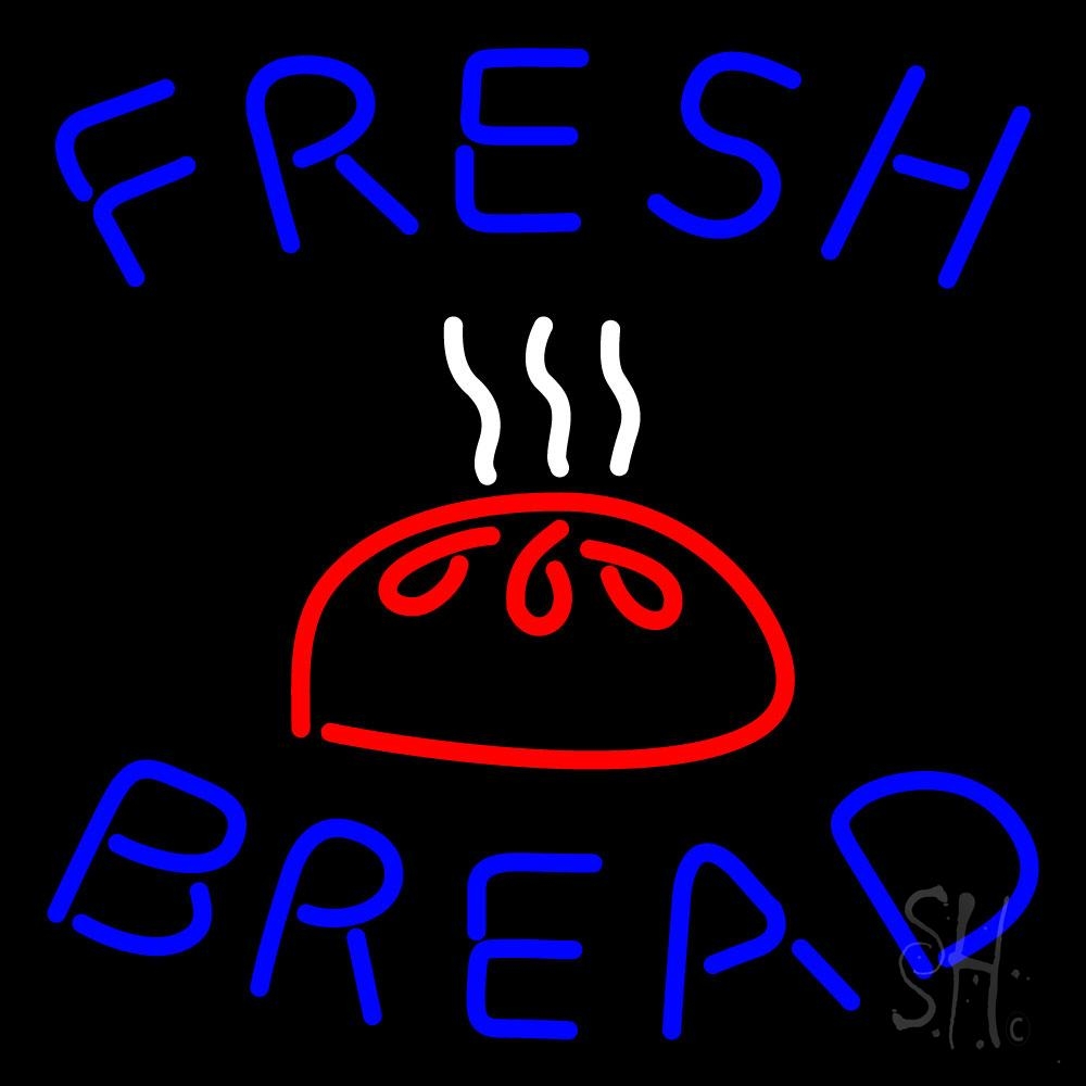N105-1043-clear Fresh Bread with Logo Clear Backing Neon Sign - Red, Blue & White - 24 in. Tall x 24 in. Wide