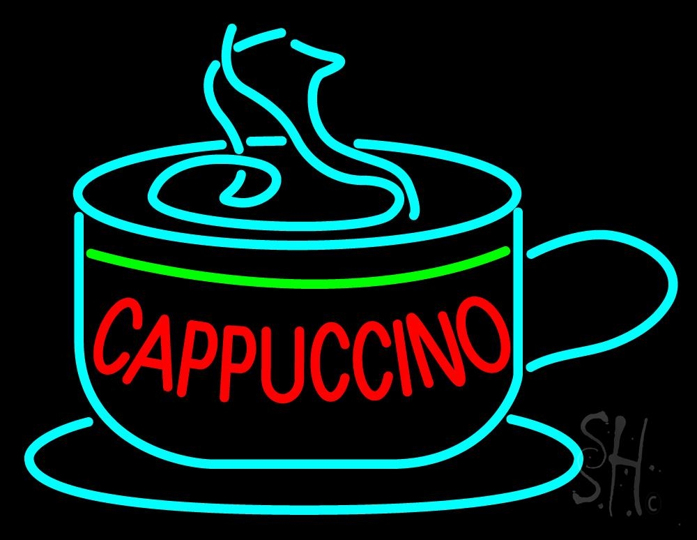 N105-1384-clear Cappuccino Inside Cup Clear Backing Neon Sign - Red, Turquoise & Green - 24 in. Tall x 31 in. Wide