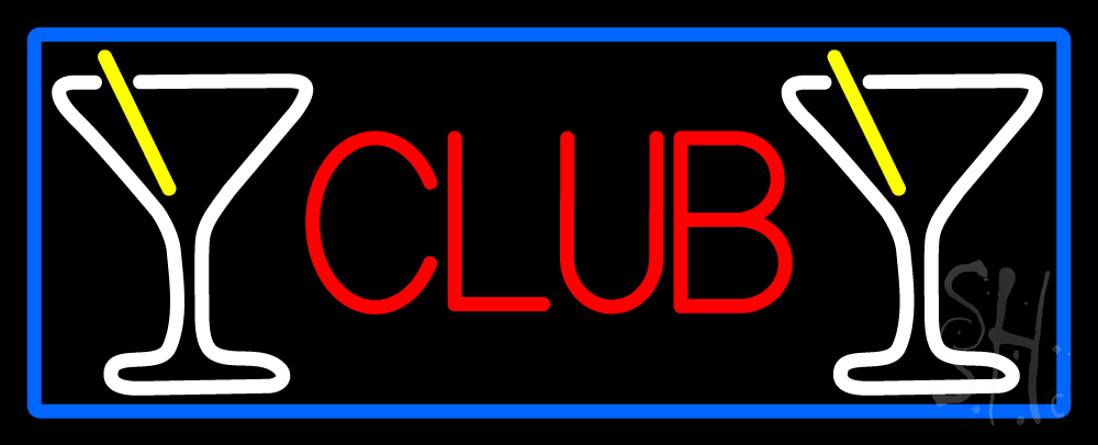 Martini Glass with Blue Border Clear Backing Neon Sign - Blue, Red, White & Yellow - 13 in. Tall x 32 in. Wide