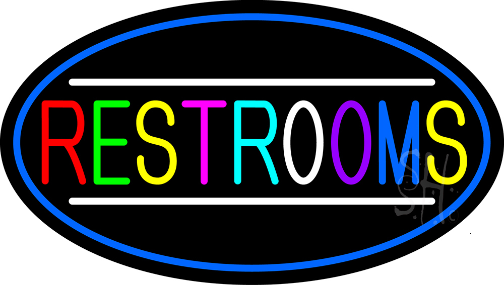 N105-15729-clear Multicolored Restrooms Oval with Blue Border Clear Backing Neon Sign - Multi Color - 17 in. Tall x 30 in. Wide