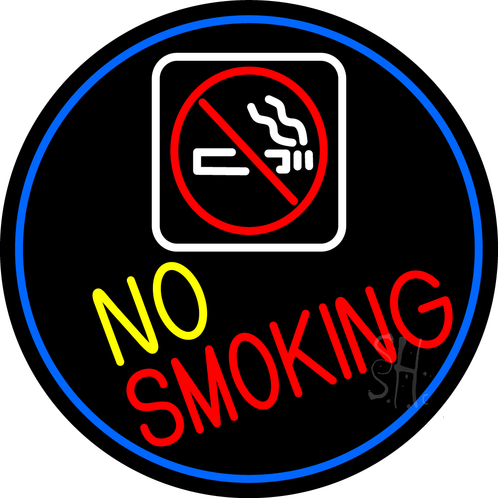 N105-15771-clear No Smoking with Symbol Oval with Blue Border Clear Backing Neon Sign - Blue, White, Red & Yellow - 26 in. Tall x 26 in. Wide