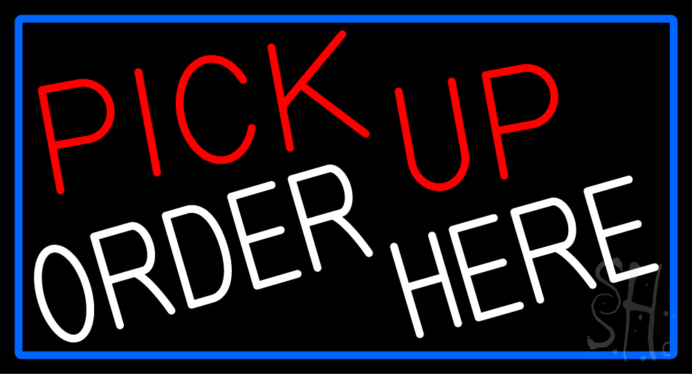Pick Up Order Here with Blue Border Clear Backing Neon Sign - Blue, Red & White - 20 in. Tall x 37 in. Wide