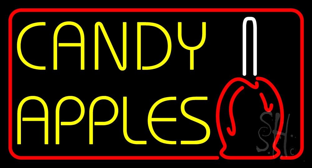 N105-2861-clear Candy Apples Clear Backing Neon Sign - Yellow, Red & White - 20 in. Tall x 37 in. Wide