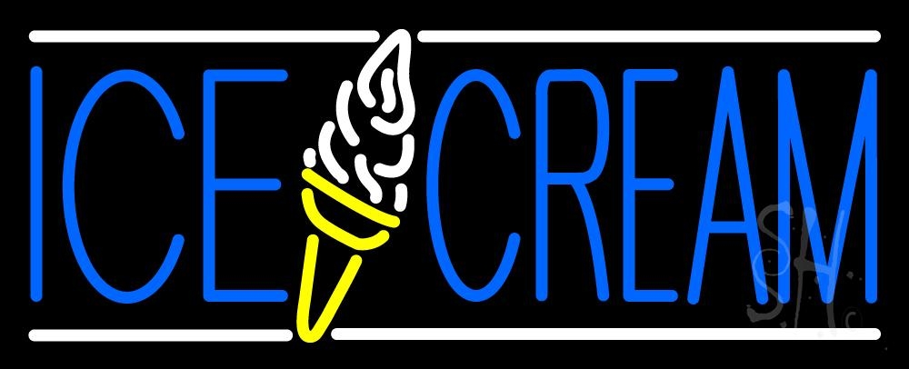 N105-2870-clear Ice Cream Cone In Between Clear Backing Neon Sign - Blue, White & Yellow - 13 in. Tall x 32 in. Wide