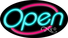 N100-06332-clear Aqua Open with Pink Border Oval Animated Clear Backing Neon Sign - Turquoise & Pink - 17 in. Tall x 30 in. Wide