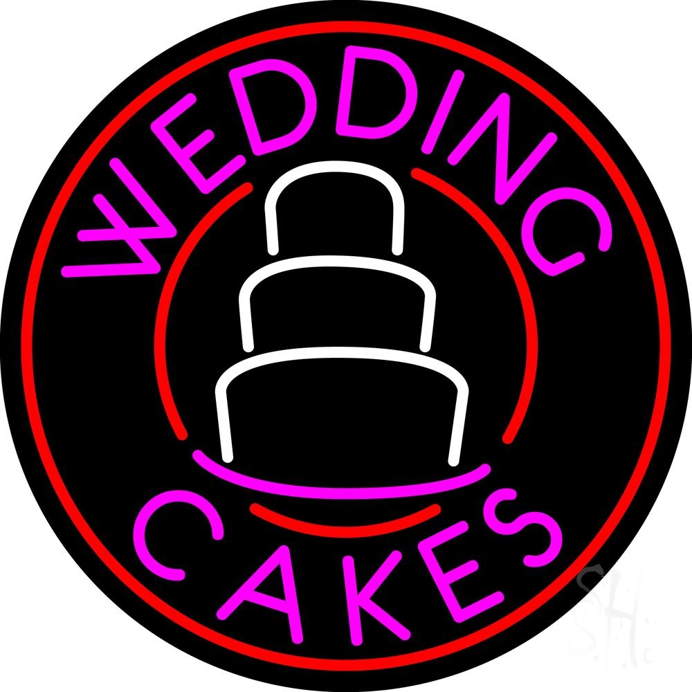 N105-5190-clear Circle Pink Wedding Cakes Clear Backing Neon Sign - Red, Pink & White - 26 in. Tall x 26 in. Wide