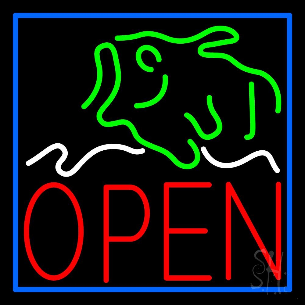 N105-5301-clear Fish Open Clear Backing Neon Sign - Red, White, Blue & Green - 24 in. Tall x 24 in. Wide
