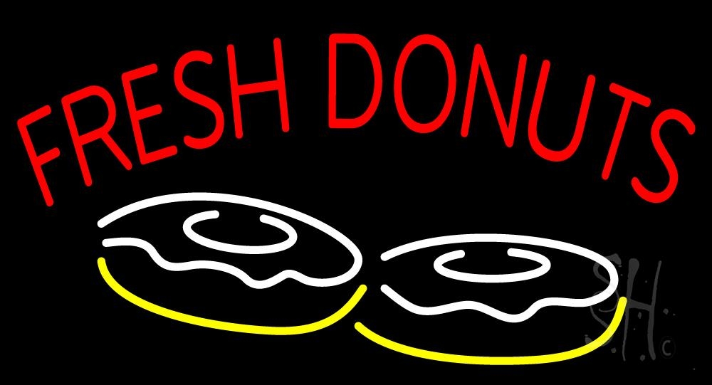 Red Fresh Donuts Clear Backing Neon Sign - Red, Yellow & White - 20 in. Tall x 37 in. Wide