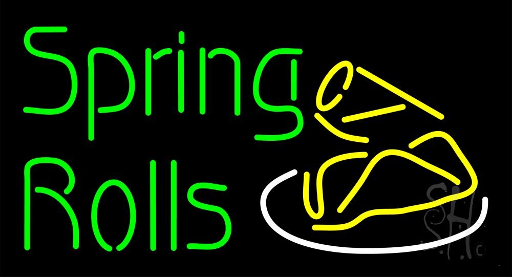 N105-1059-clear Spring Rolls Clear Backing Neon Sign - Green, White & Yellow - 20 in. Tall x 37 in. Wide