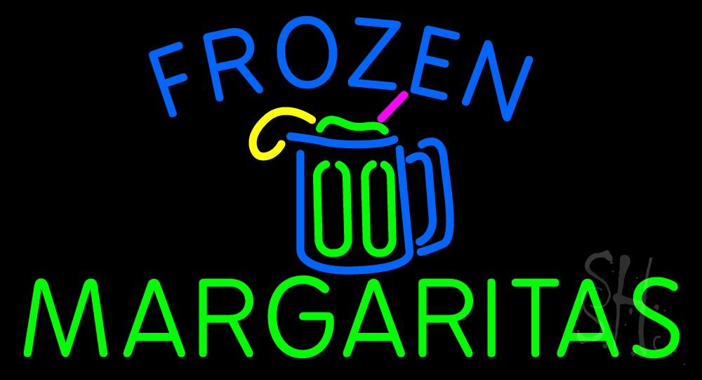 N105-2162-clear Frozen Margaritas Clear Backing Neon Sign - Blue, Yellow, Green & Pink - 20 in. Tall x 37 in. Wide -  The Sign Store