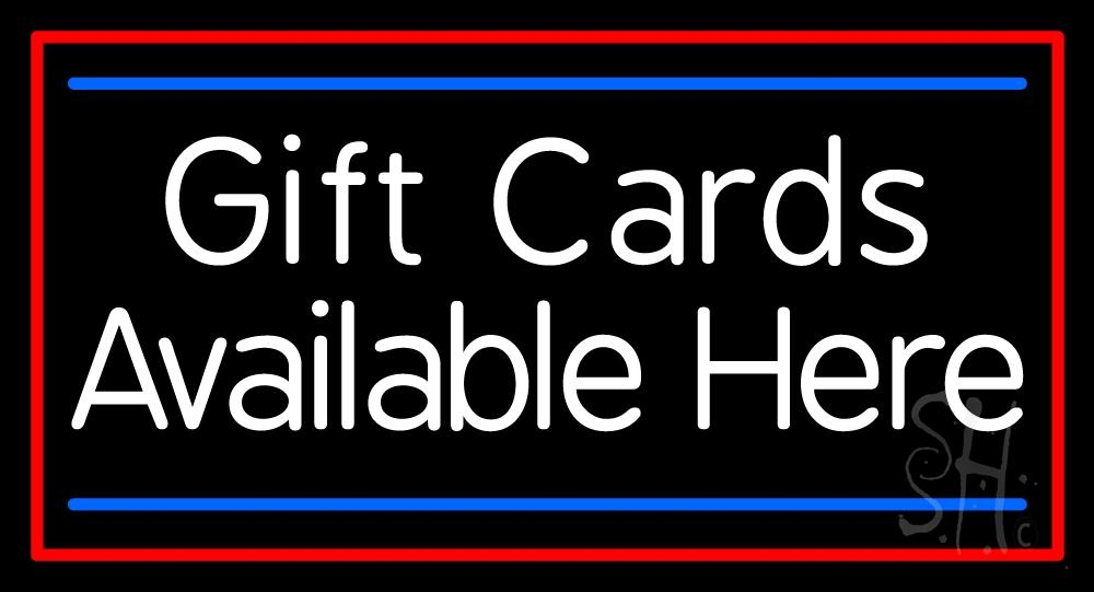 N105-6744-clear White Gift Cards Available Here Blue Line Clear Backing Neon Sign - White, Blue & Red - 20 in. Tall x 37 in. Wide