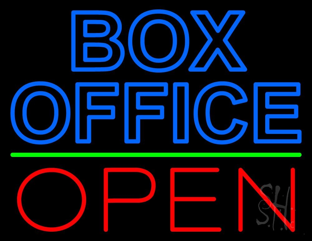 N105-6779-clear Blue Box Office Open Clear Backing Neon Sign - Blue, Red & Green - 24 in. Tall x 31 in. Wide