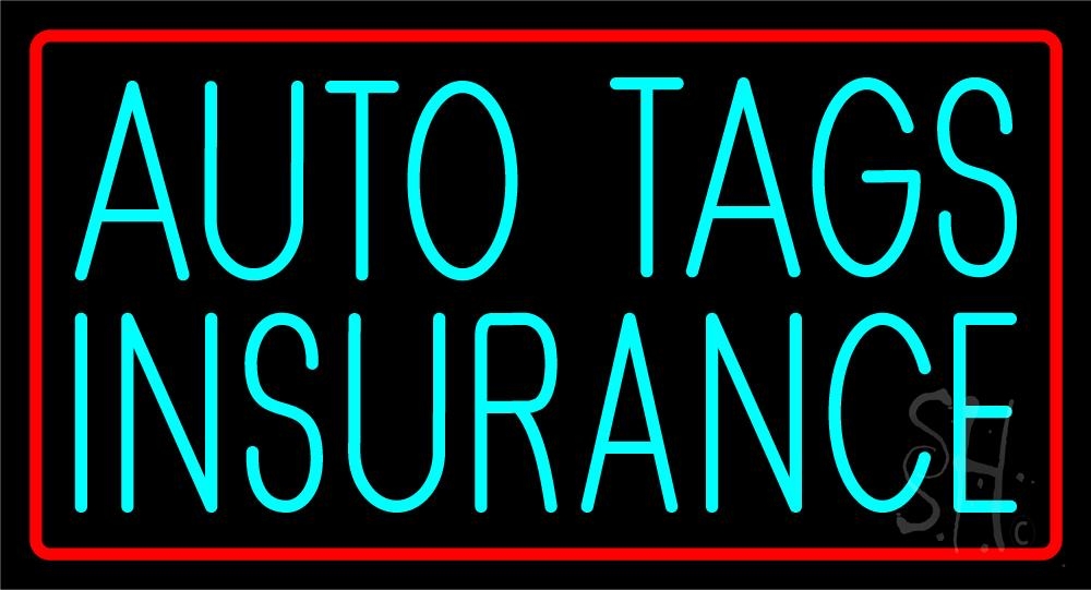 N105-6139-clear Turquoise Auto Tags Insurance Red Border Clear Backing Neon Sign - Red & Turquoise - 20 in. Tall x 37 in. Wide