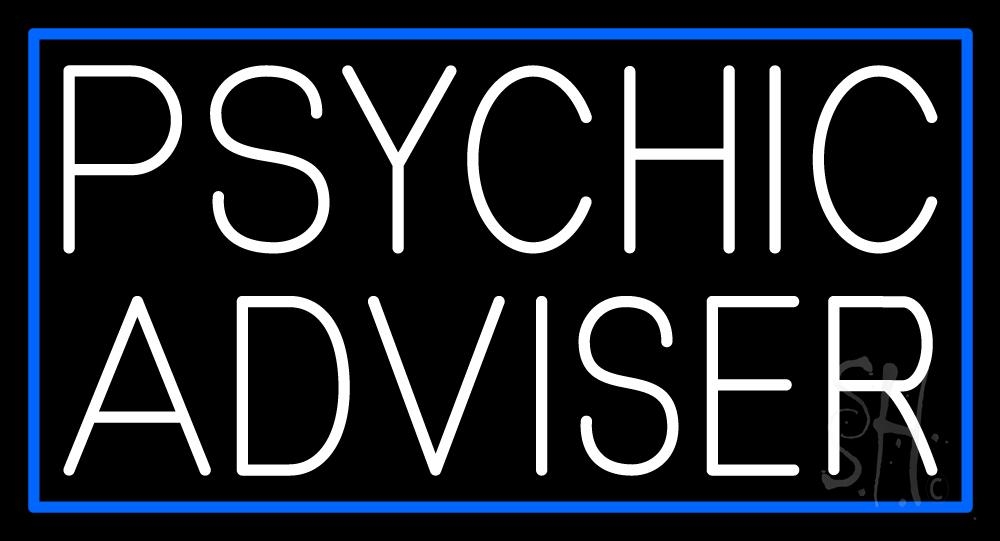 N105-11900-clear White Psychic Advisor Blue Border Clear Backing Neon Sign - White & Blue - 20 in. Tall x 37 in. Wide
