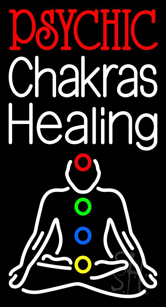 N105-11910-clear White Psychic Chakras Healing Clear Backing Neon Sign - Multi Color - 37 in. Tall x 20 in. Wide