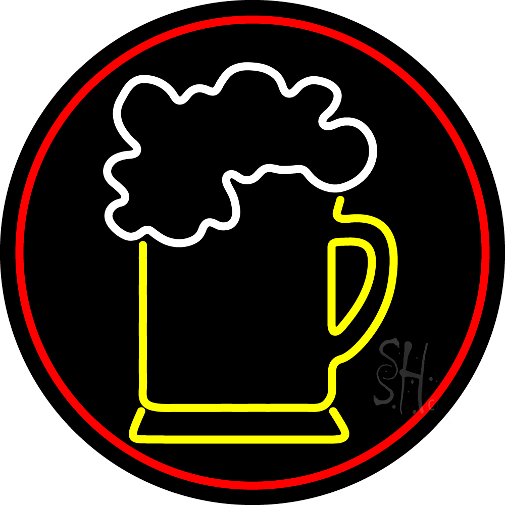 N105-15224-clear Cold Beer Mug with Red Border Clear Backing Neon Sign - Red, White & Yellow - 26 in. Tall x 26 in. Wide