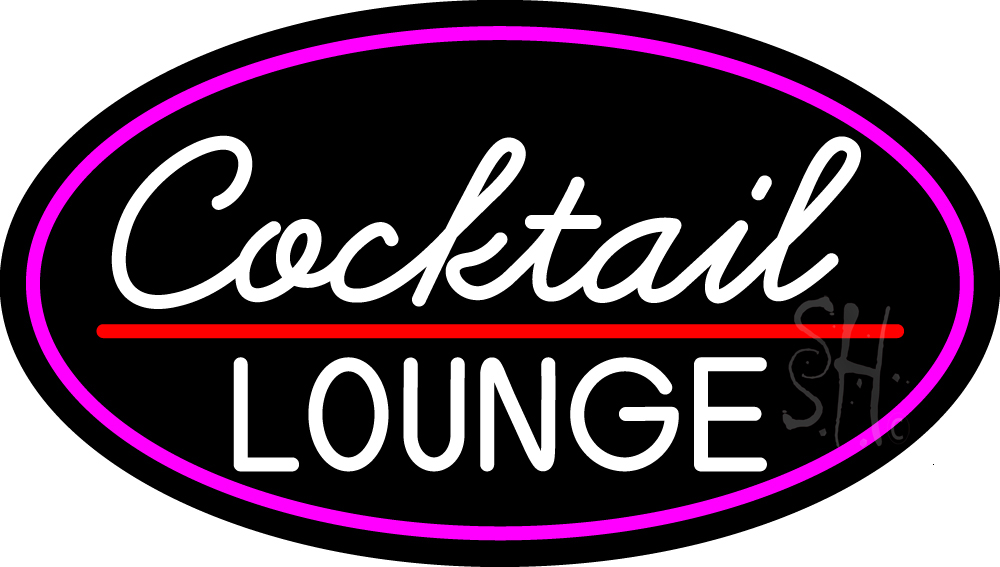 N105-15259-clear Cursive Cocktail Lounge Oval with Pink Border Clear Backing Neon Sign - Pink, White & Red - 17 in. Tall x 30 in. Wide