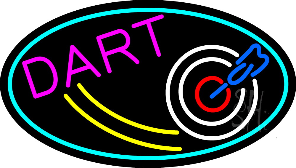 Dart Board Oval with Turquoise Border Clear Backing Neon Sign - Multi Color - 17 in. Tall x 30 in. Wide