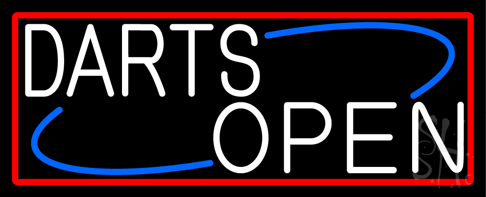 Darts Open with Red Border Clear Backing Neon Sign - Red, Blue & White - 13 in. Tall x 32 in. Wide