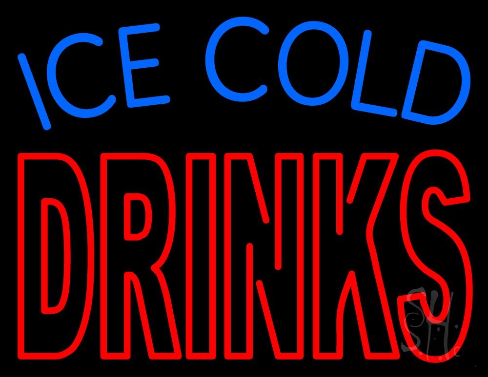 N105-2879-clear Double Stroke Ice Cold Drinks Clear Backing Neon Sign - Red & Blue - 24 in. Tall x 31 in. Wide