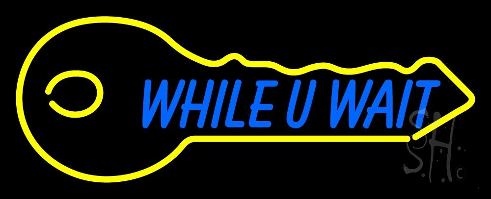N105-2962-clear While You Wait Key Logo 1 Clear Backing Neon Sign - Yellow & Blue - 13 in. Tall x 32 in. Wide
