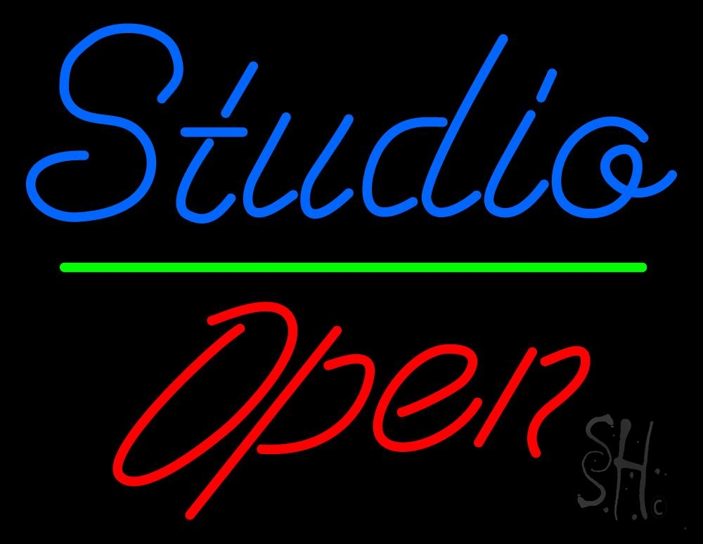 N105-6833-clear Blue Studio Red Open 2 Clear Backing Neon Sign - Blue, Red & Green - 24 in. Tall x 31 in. Wide
