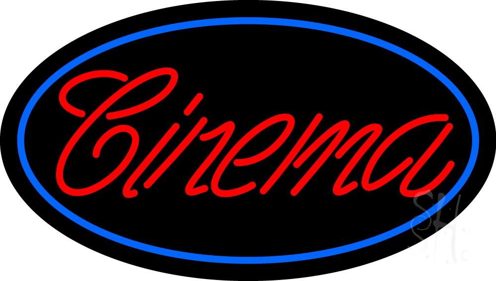 N105-8566-clear Red Cursive Cinema Clear Backing Neon Sign - Red & Blue - 17 in. Tall x 30 in. Wide