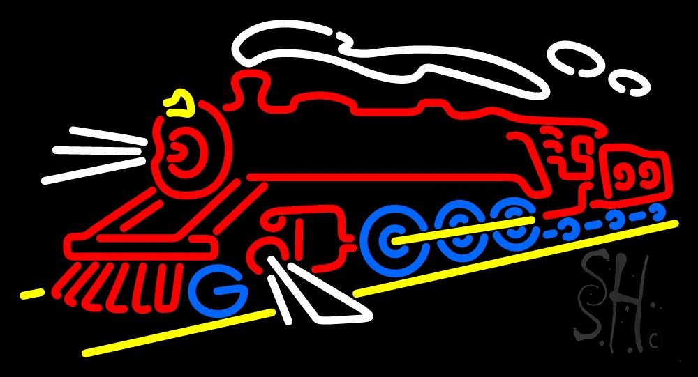 N105-9045-clear Electric Train Logo Clear Backing Neon Sign - Red, White, Yellow & Blue - 20 in. Tall x 37 in. Wide