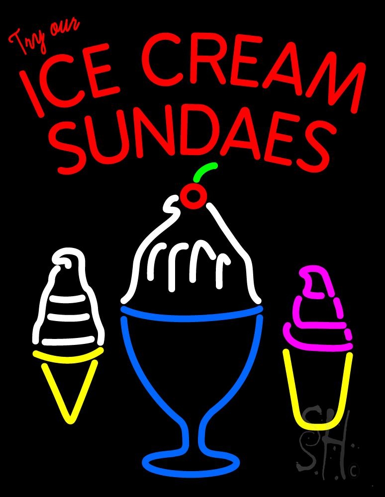N105-1251-clear Double Stroke Ice Cream Sundaes Clear Backing Neon Sign - Multi Color - 31 in. Tall x 24 in. Wide