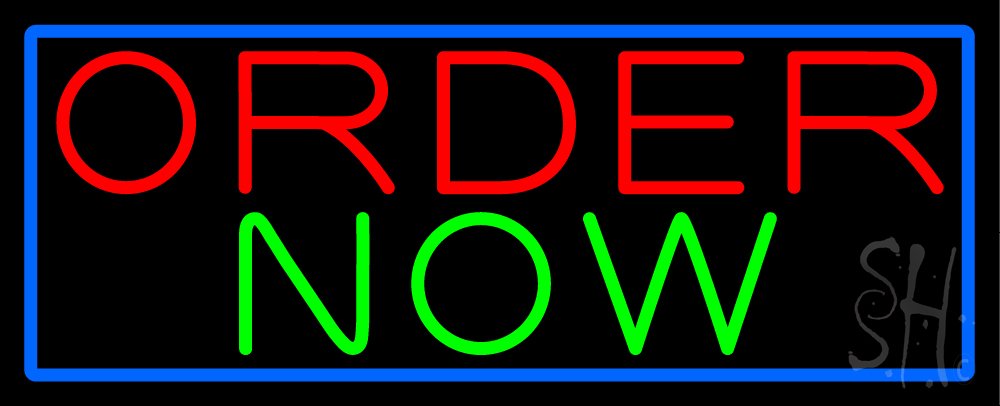 N105-15836-clear Order Now with Blue Border Clear Backing Neon Sign - Blue, Red & Green - 13 in. Tall x 32 in. Wide
