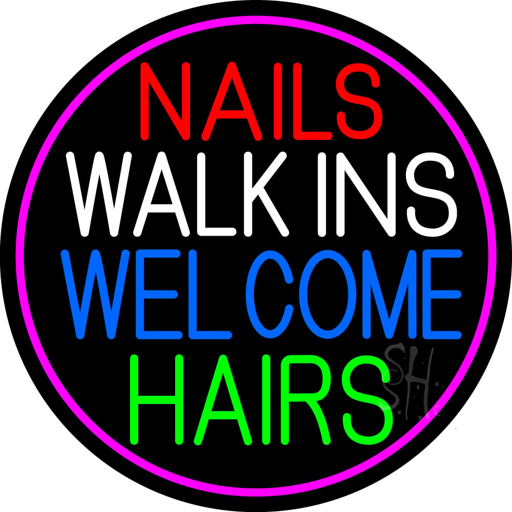 N105-15752-clear Nails Walk Ins Welcome Hairs Clear Backing Neon Sign - Multi Color - 26 in. Tall x 26 in. Wide