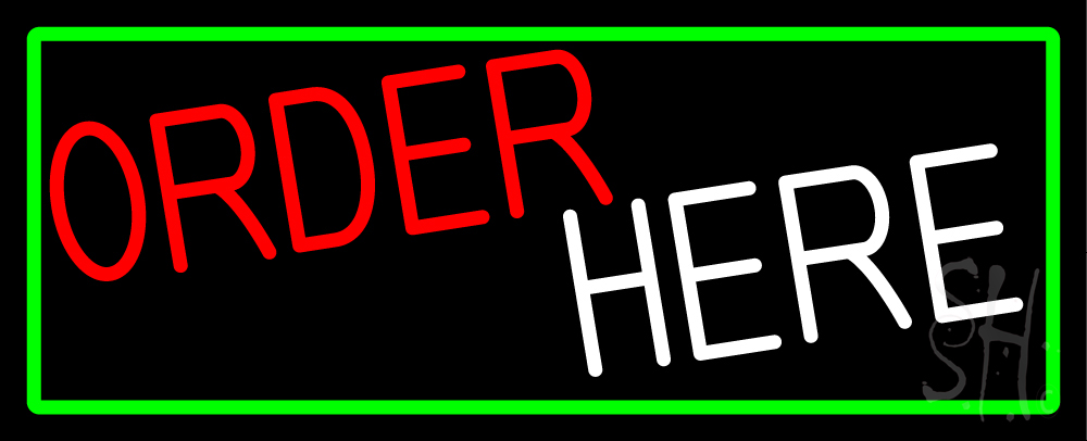 N105-15833-clear Order Here with Green Border Clear Backing Neon Sign - Green, Red & White - 13 in. Tall x 32 in. Wide