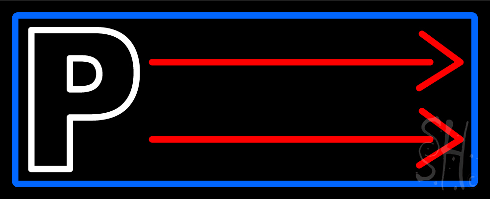 N105-15855-clear Parking P with Arrow with Blue Border Clear Backing Neon Sign - Blue, White & Red - 13 in. Tall x 32 in. Wide