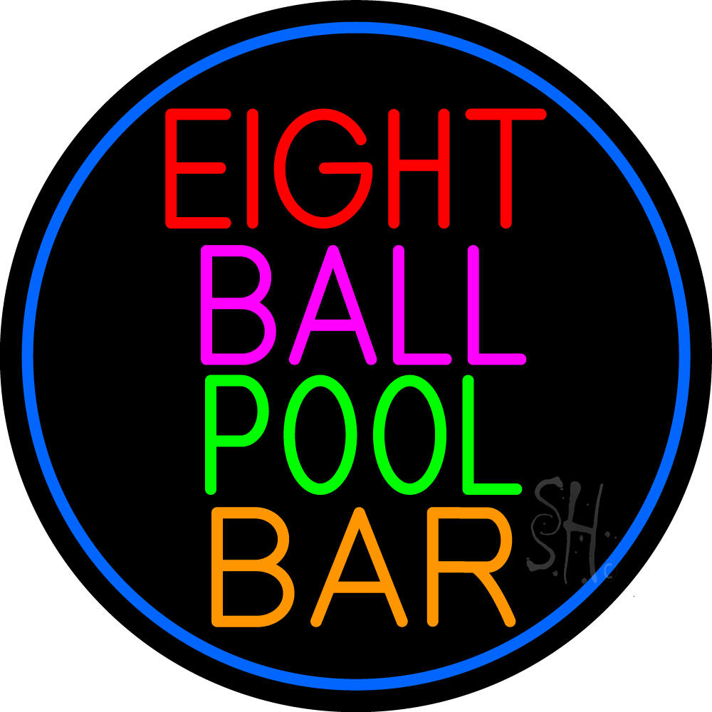N105-15420-clear Eight Ball Pool Bar Oval with Blue Border Clear Backing Neon Sign - Multi Color - 26 in. Tall x 26 in. Wide