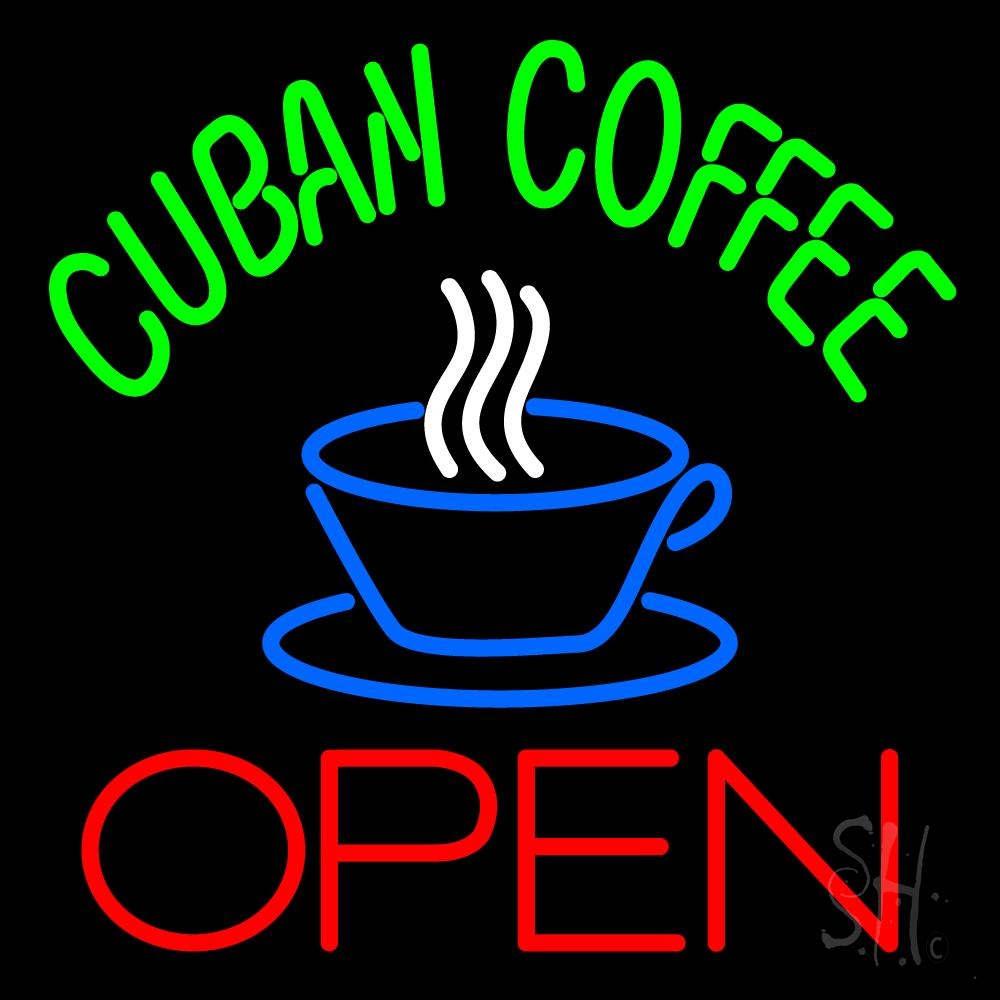 N105-3435-clear Cuban Coffee Red Open Logo Clear Backing Neon Sign - Red, Green, Blue & White - 24 in. Tall x 24 in. Wide