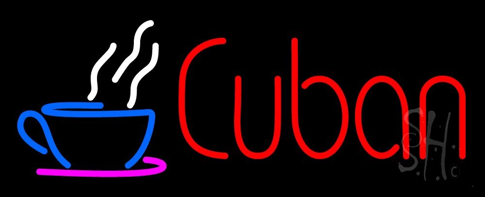 N105-3436-clear Cuban with Coffee Cup 2 Clear Backing Neon Sign - Red, White & Blue - 13 in. Tall x 32 in. Wide