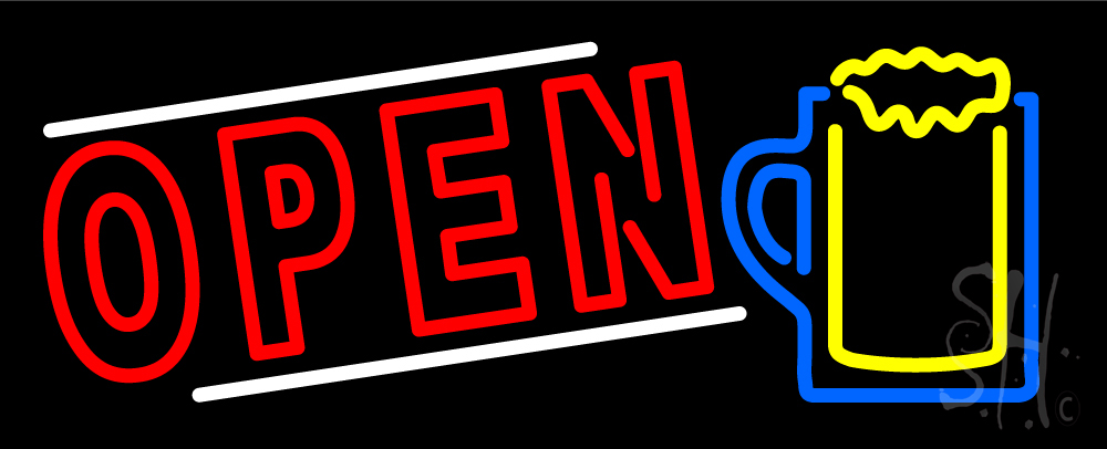 N105-15191-clear Cocktails Mug Open Clear Backing Neon Sign - Red, White, Blue & Yellow - 13 in. Tall x 32 in. Wide