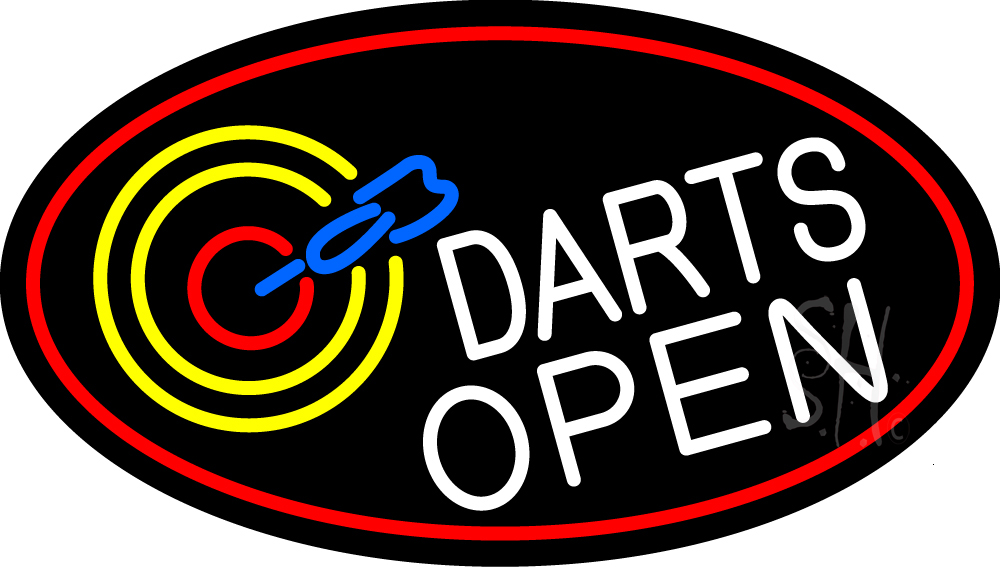 Dart Board Open Oval with Red Border Clear Backing Neon Sign - Red, Yellow, Blue & White - 17 in. Tall x 30 in. Wide