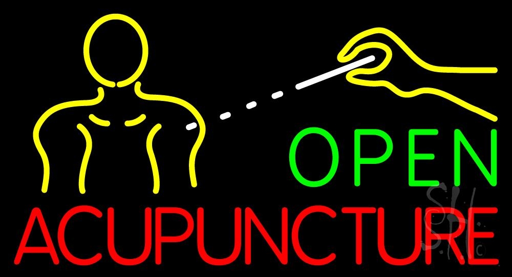 N105-2299-clear Open Acupuncture Logo Clear Backing Neon Sign - Yellow, White, Green & Red - 20 in. Tall x 37 in. Wide