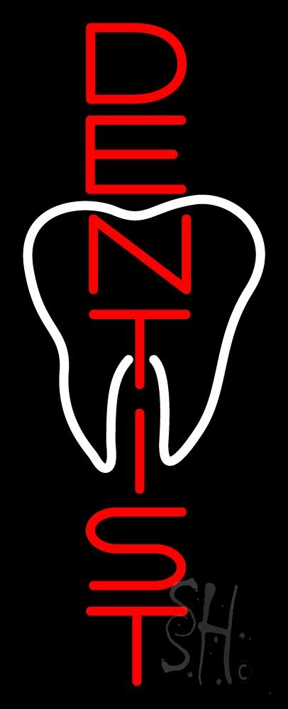 N105-2365-clear Vertical Dentist Logo Clear Backing Neon Sign - Red & White - 32 in. Tall x 13 in. Wide
