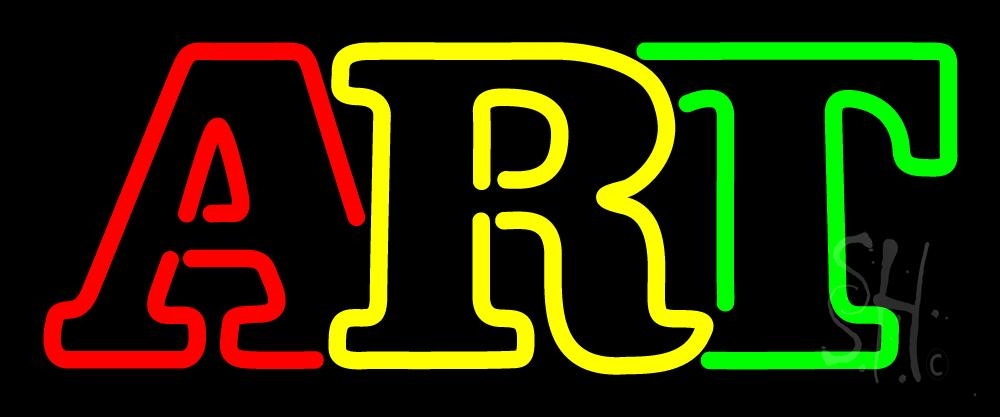 N105-6609-clear Multicolored Double Stroke Art 1 Clear Backing Neon Sign - Red, Yellow & Green - 10 in. Tall x 24 in. Wide