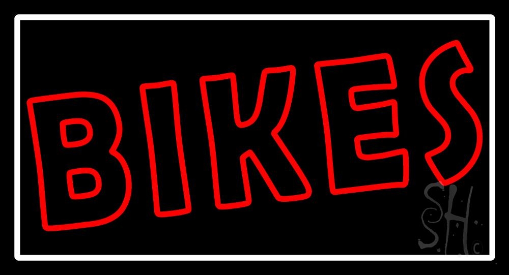 N105-6676-clear Red Double Stroke Bikes White Border Clear Backing Neon Sign - Red & White - 20 in. Tall x 37 in. Wide