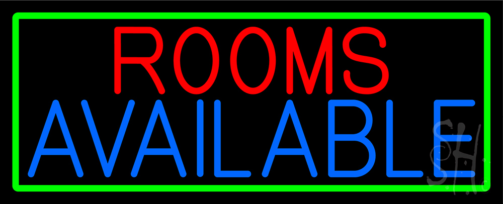 N105-16057-clear Rooms Available Vacancy with Green Border Clear Backing Neon Sign - Red, Blue & Green - 13 in. Tall x 32 in. Wide